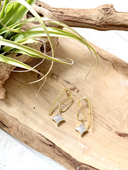 Moonstone Star + Gold Twisted Earrings