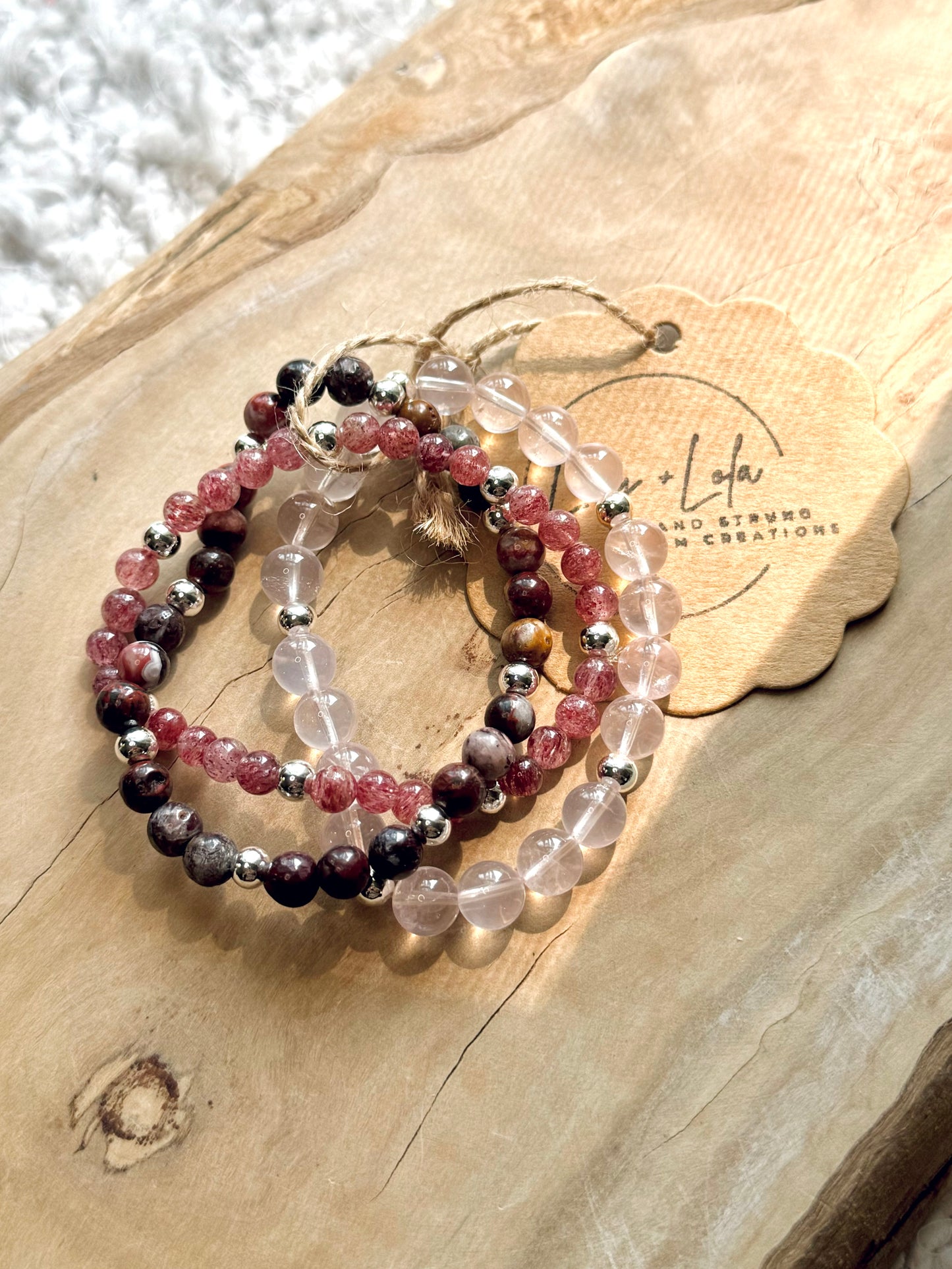 Pink + Deep Red in Silver Stack (3-stack)