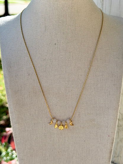 Rainbow Moonstone + Gold Moon Phases Necklace