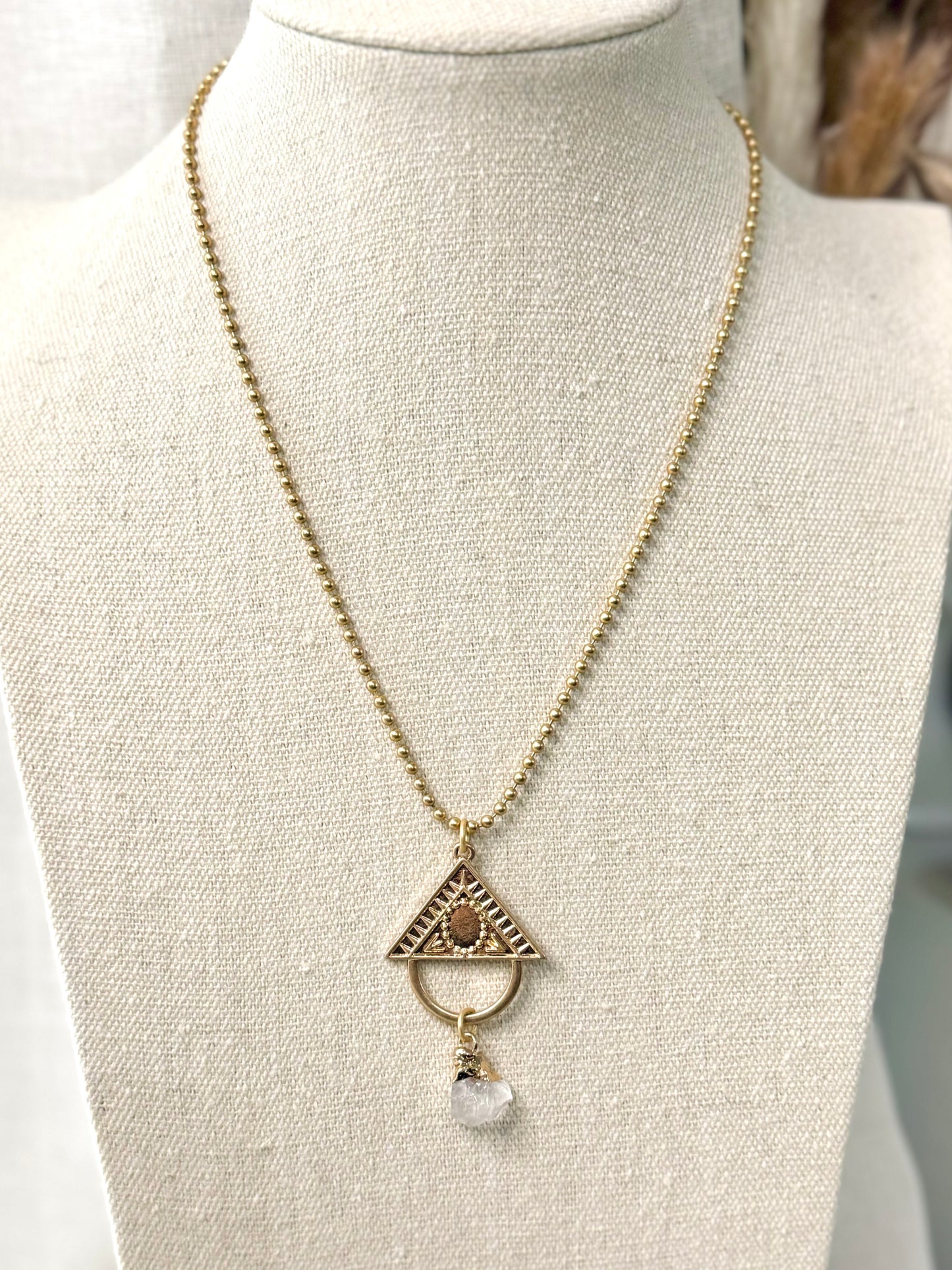 Clear Quartz + Matte Gold Geometric Necklace