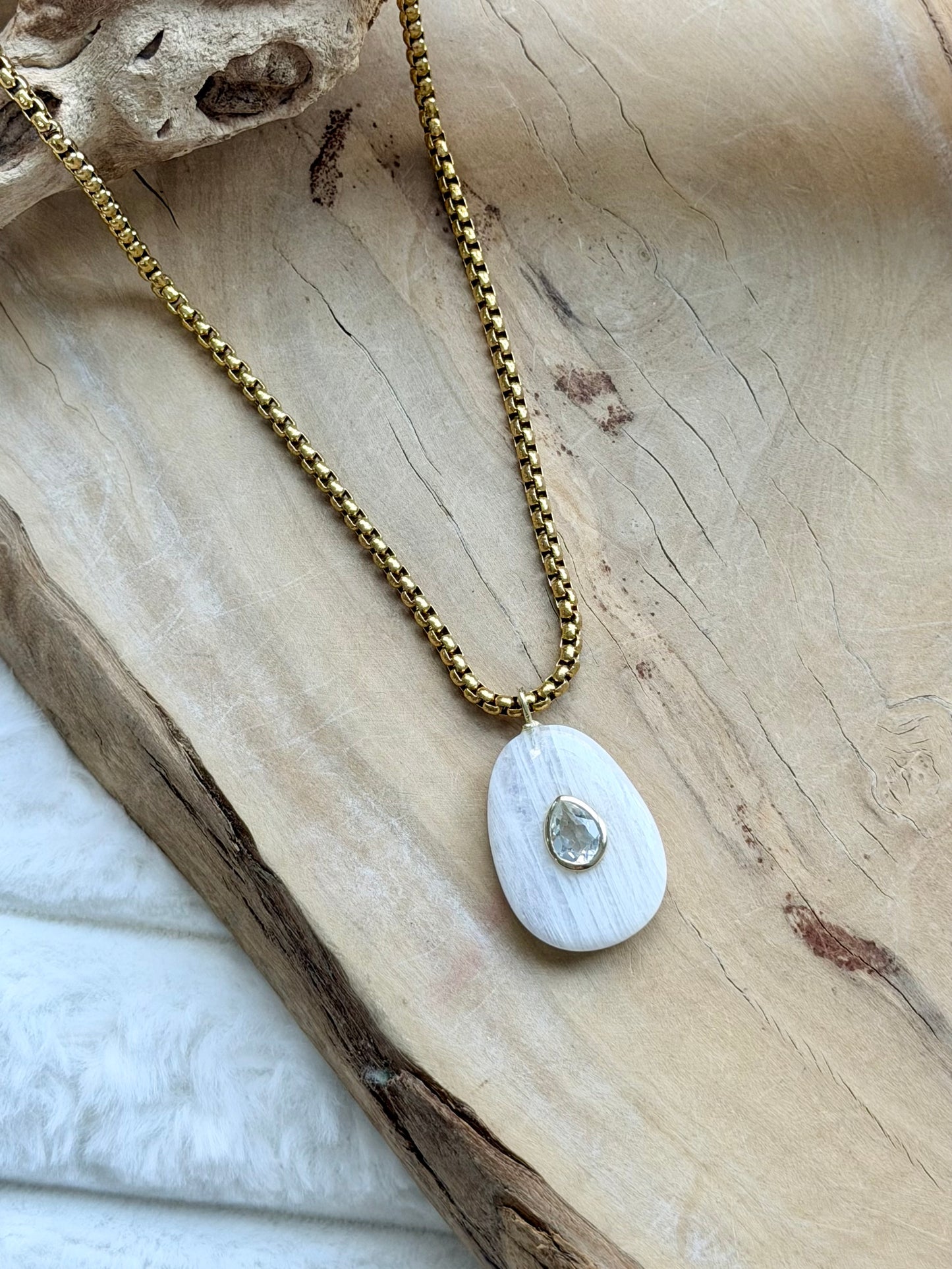 Rainbow Moonstone + Topaz Gold Necklace