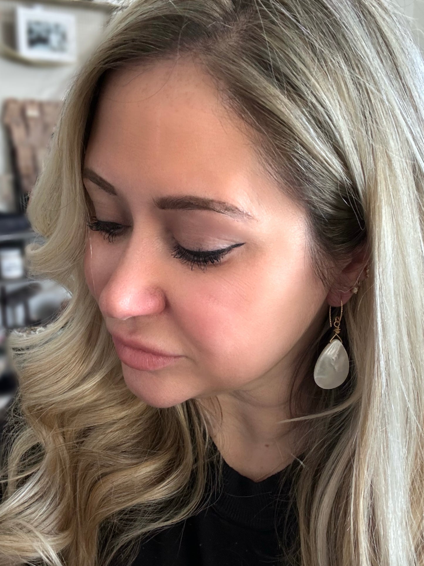 Mother of Pearl + Gold Teardrop Earrings
