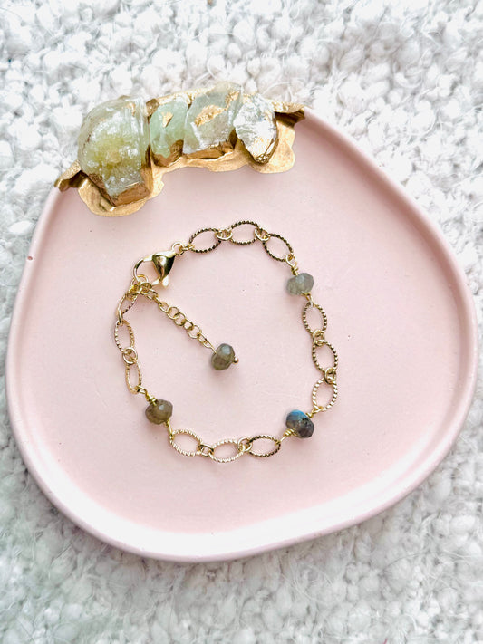 Labradorite + Gold Chain Adjustable Bracelet