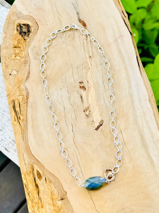 Labradorite Oval + Silver Necklace