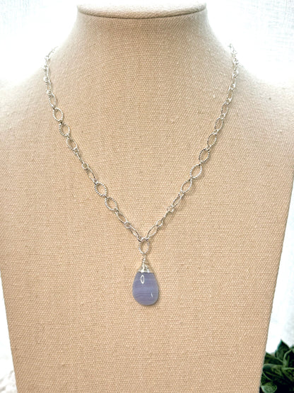 Blue Lace Agate + Silver Pendant Necklace