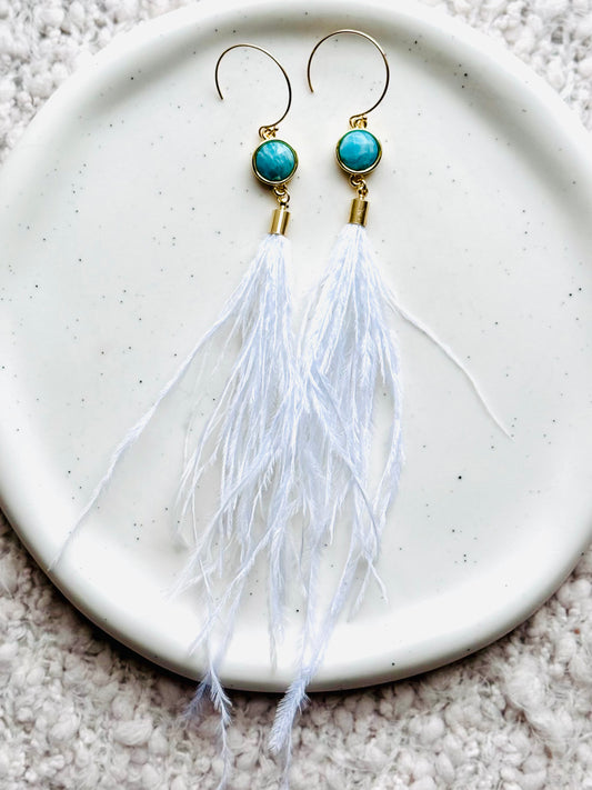 Amazonite + Gold Feather Earrings
