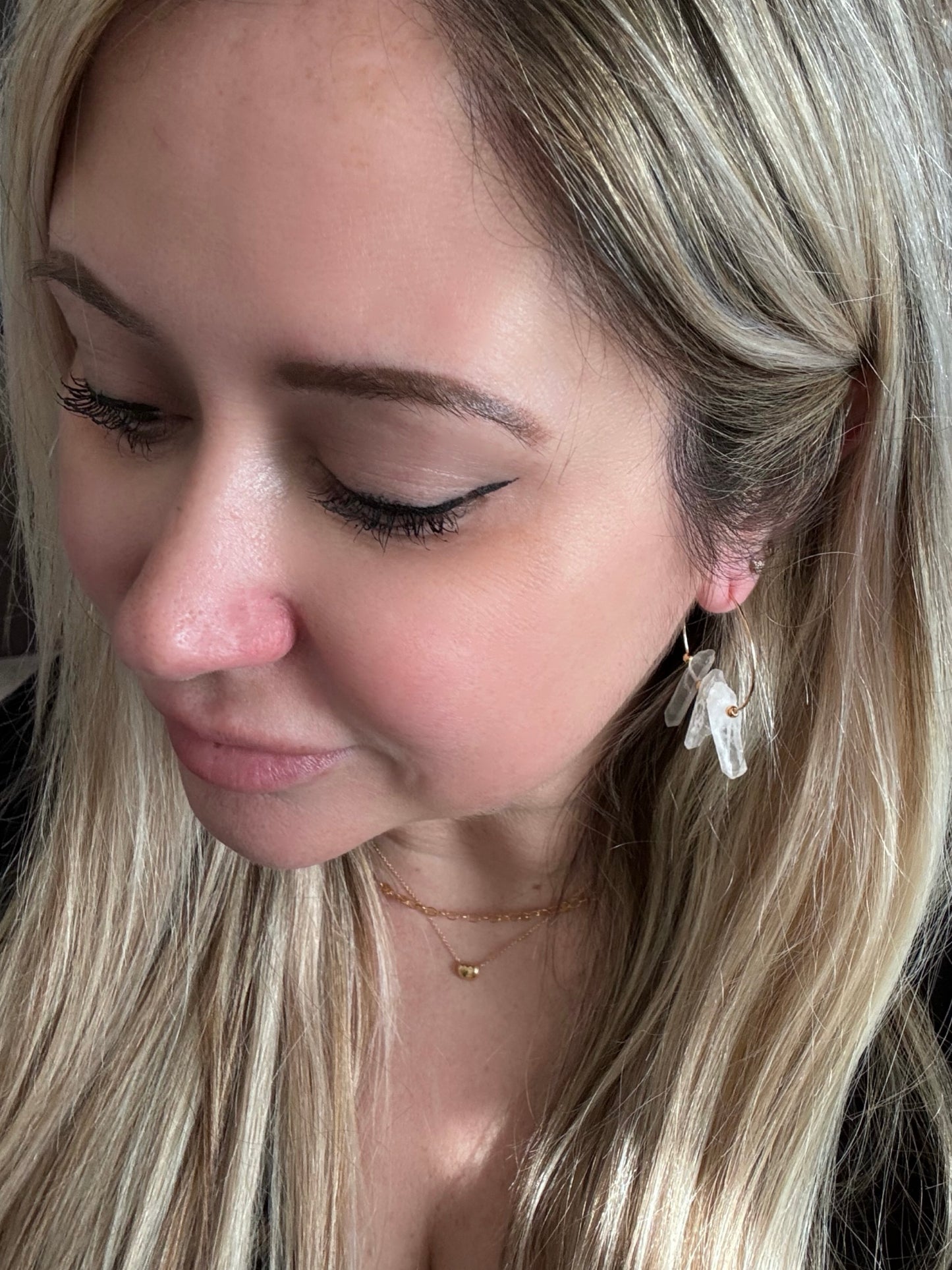 Quartz Spike + Gold Hoop Earrings