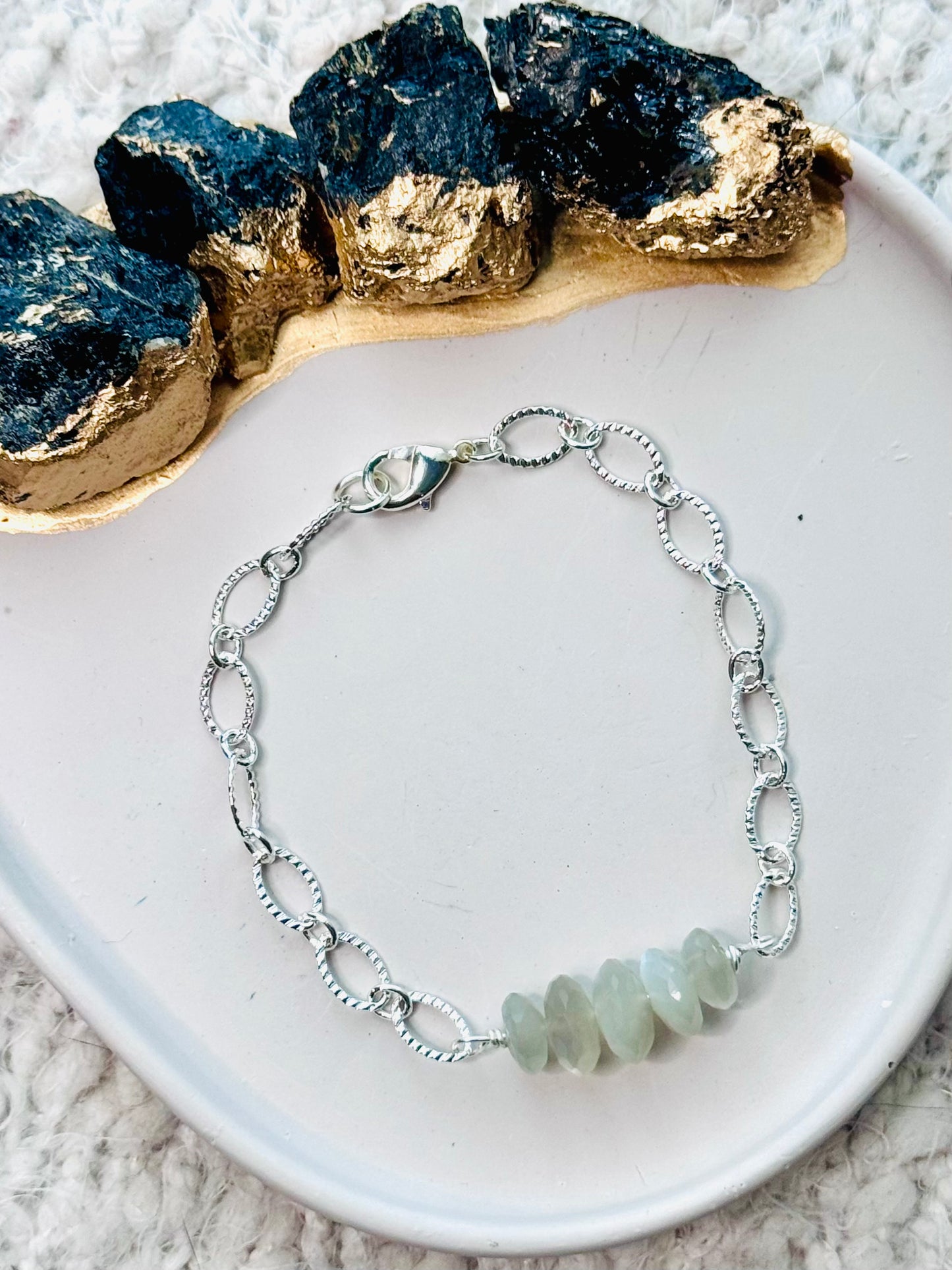 Gray Moonstone + Silver Chain Bracelet