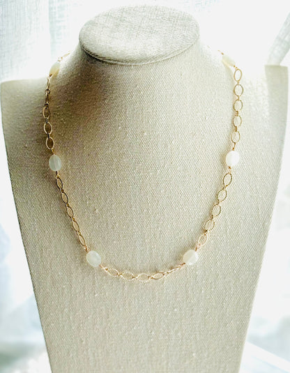 White Moonstone + Gold Chain Necklace