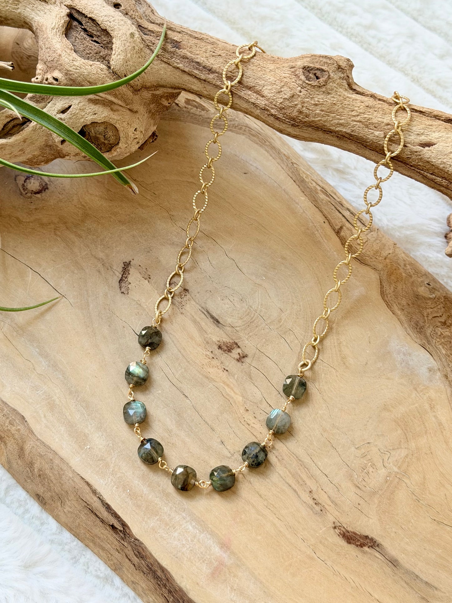 Labradorite + Matte Gold Necklace