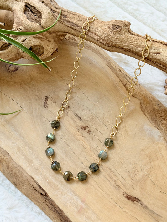 Labradorite + Matte Gold Necklace