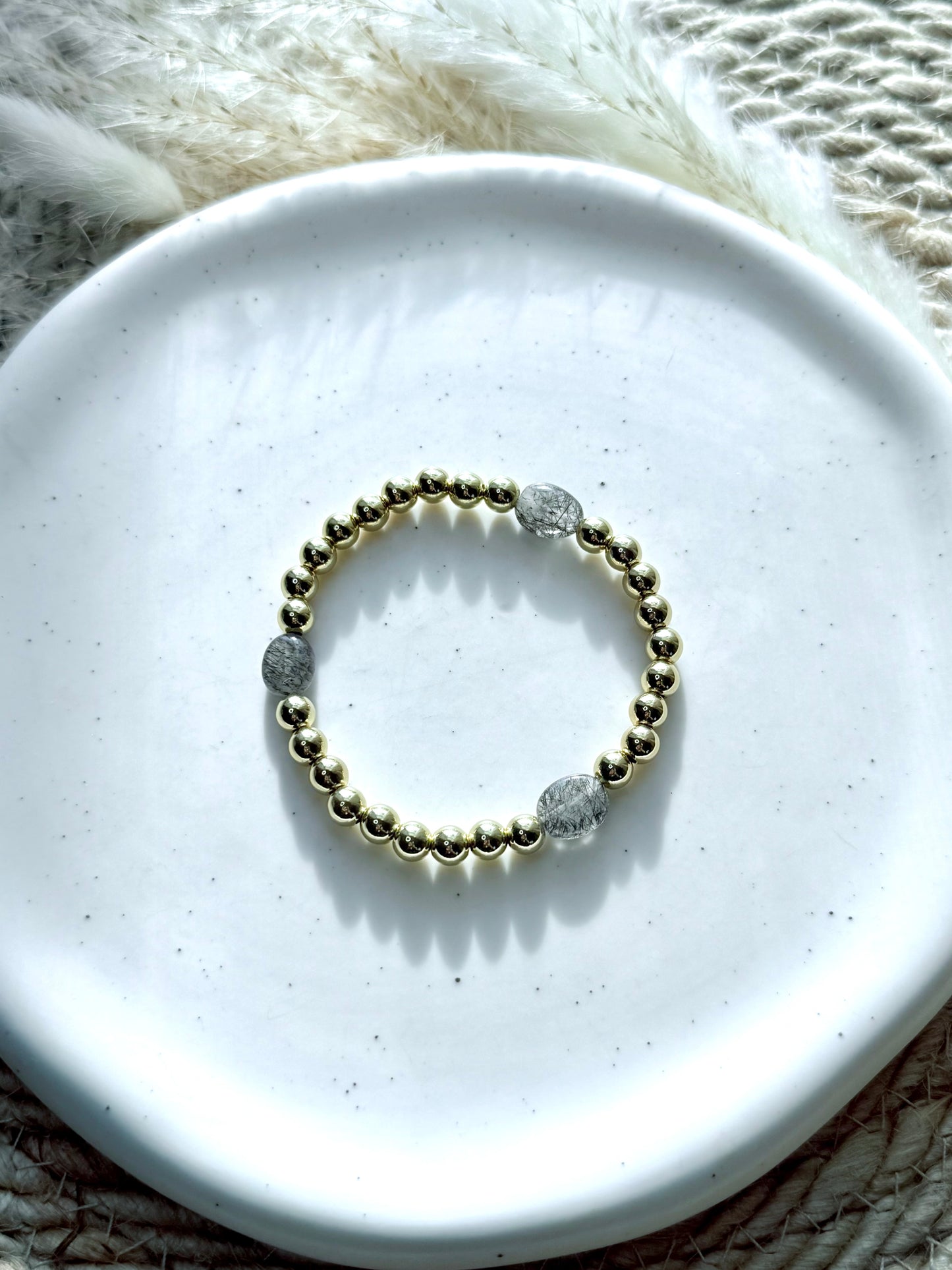 Rutilated Quartz + Gold Beaded Bracelet