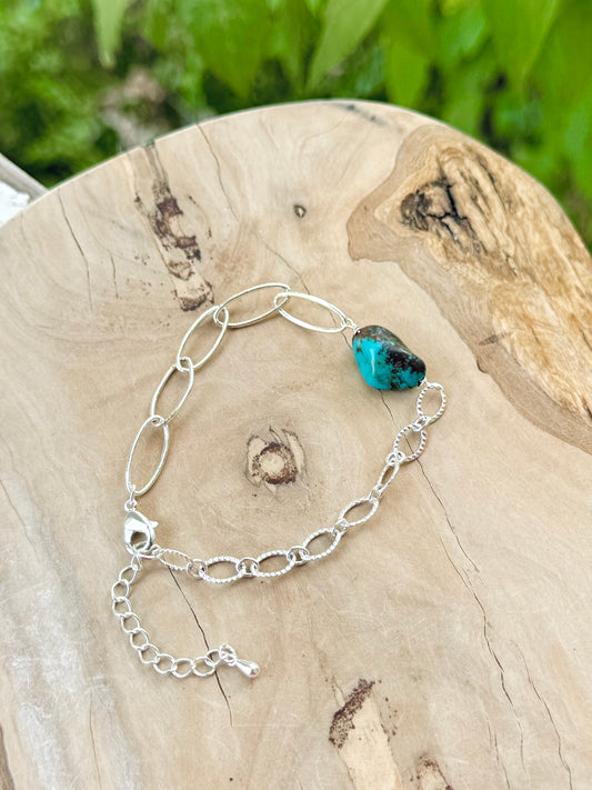 Turquoise + Silver Chain Bracelet