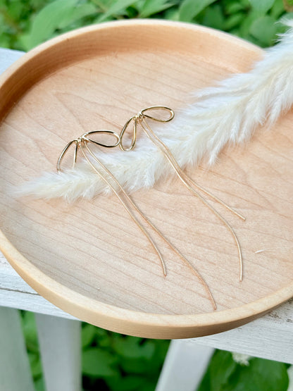 Gold Long Bow Earrings