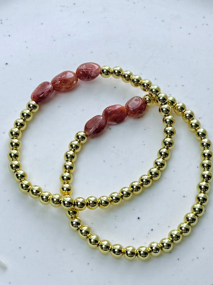 Sunstone Trio + Gold Beaded Bracelet