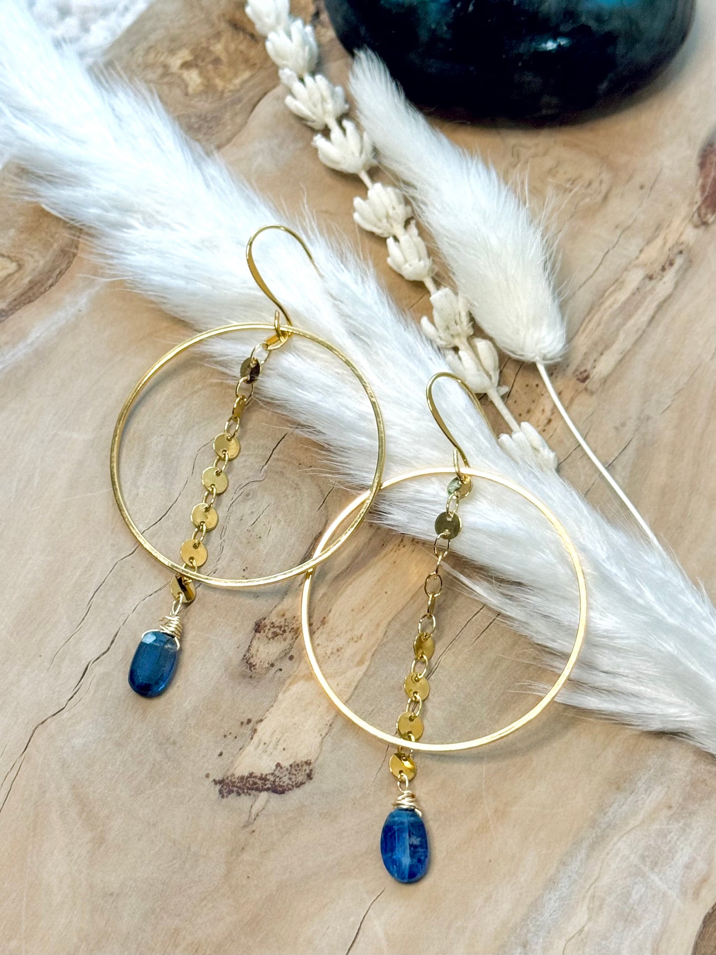 Kyanite + Gold Sequin Circle Earrings