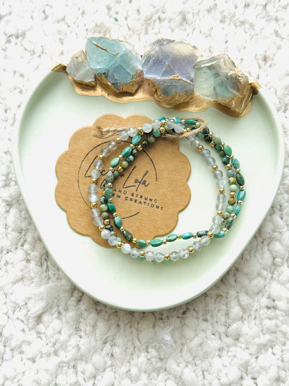 Turquoise + Labradorite in Gold (3-stack)