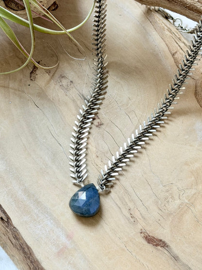 Labradorite + Antique Silver Fishbone Necklace