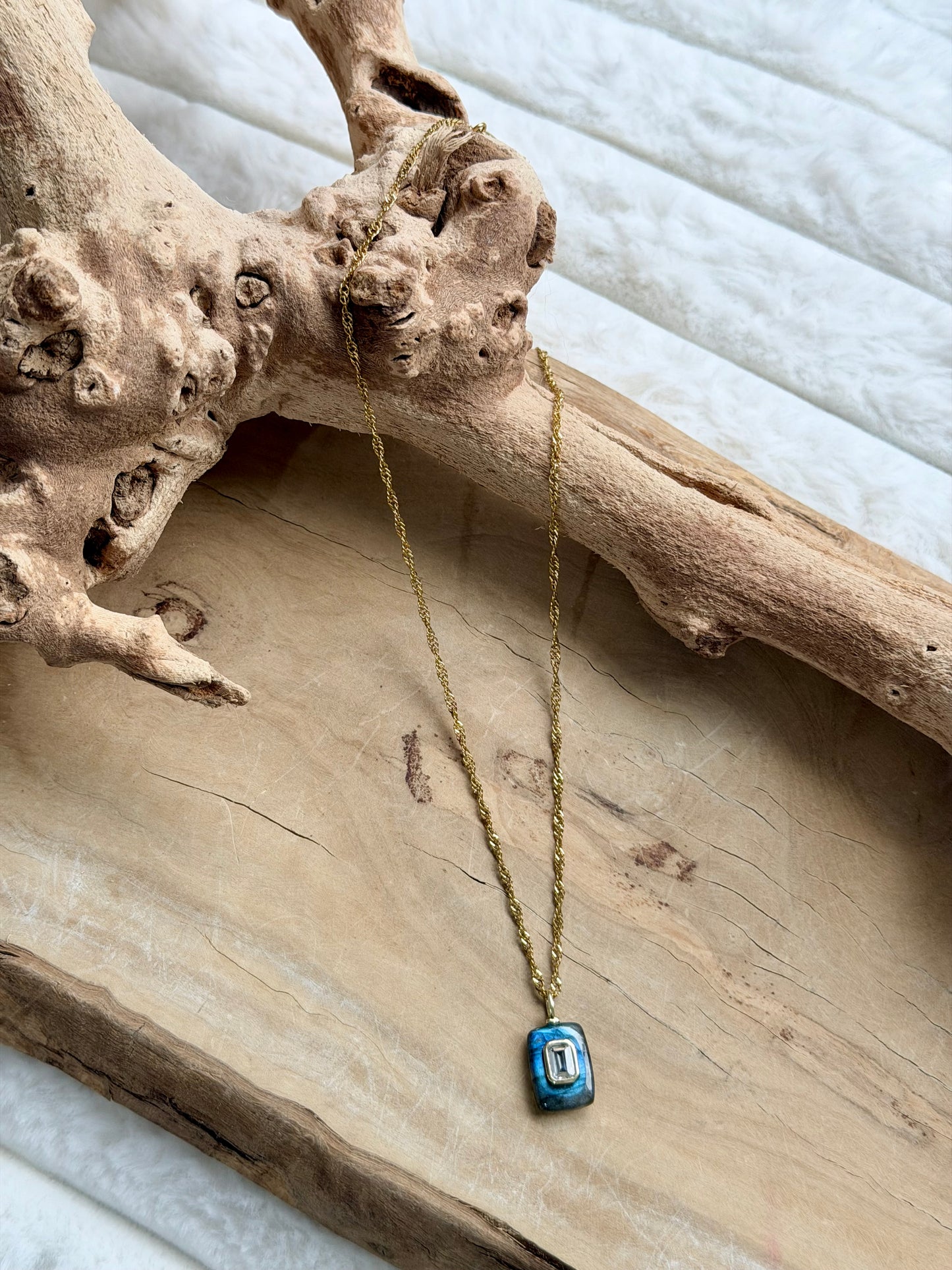 Labradorite + White Topaz Gold Necklace