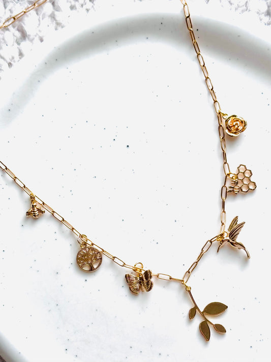 Gold Botanical Charm Necklace