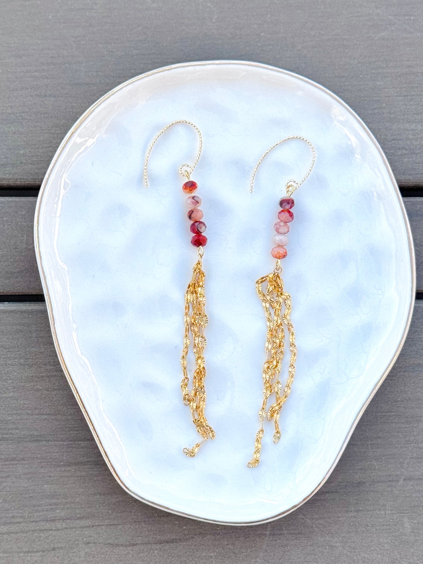 Cherry Blossom Sakura Agate + Gold Duster Earrings