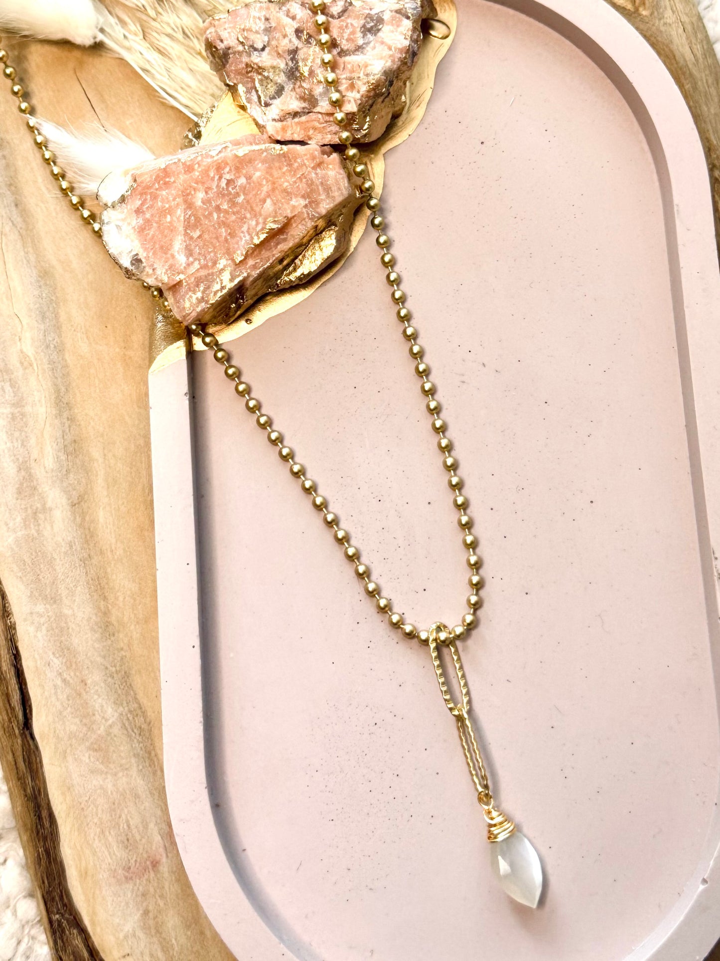 White Moonstone + Matte Gold Necklace