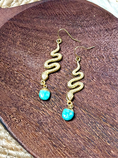 Turquoise + Gold Snake Earrings