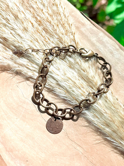 Dark Brass Lucky Penny Chain Bracelet