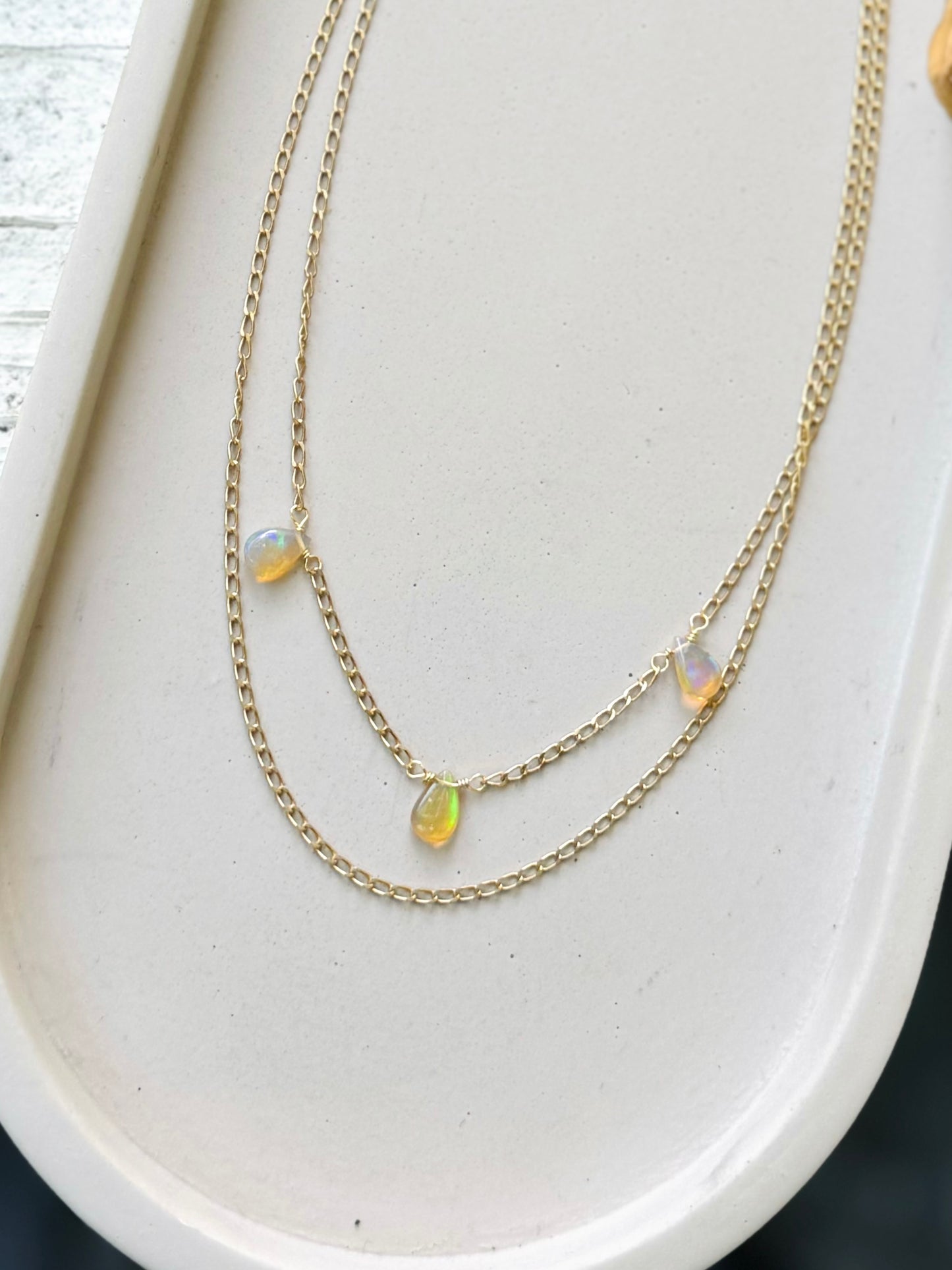 Ethiopian Opal + Matte Gold Duet Necklace