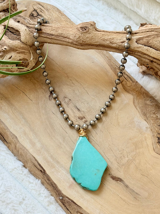 Chunky Turquoise + Antique Silver Necklace