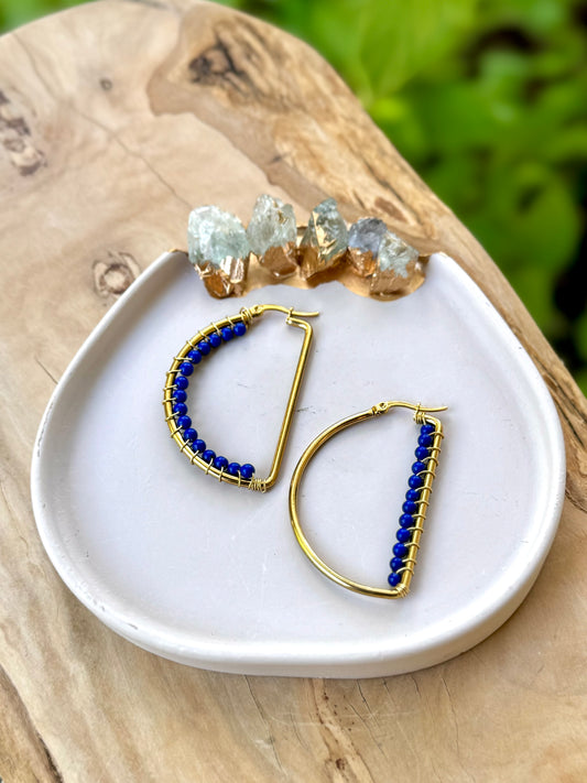 Lapis Lazuli + Gold D-Shaped Earrings