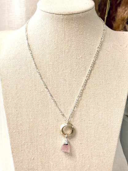 Rose Quartz + Silver Boho Necklace