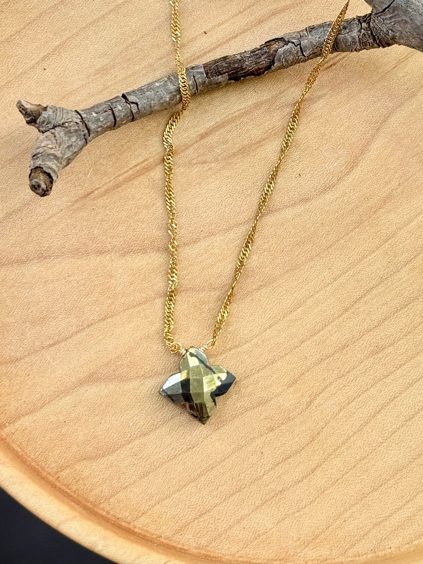 Pyrite Flower + Gold Stainless Steel Necklace