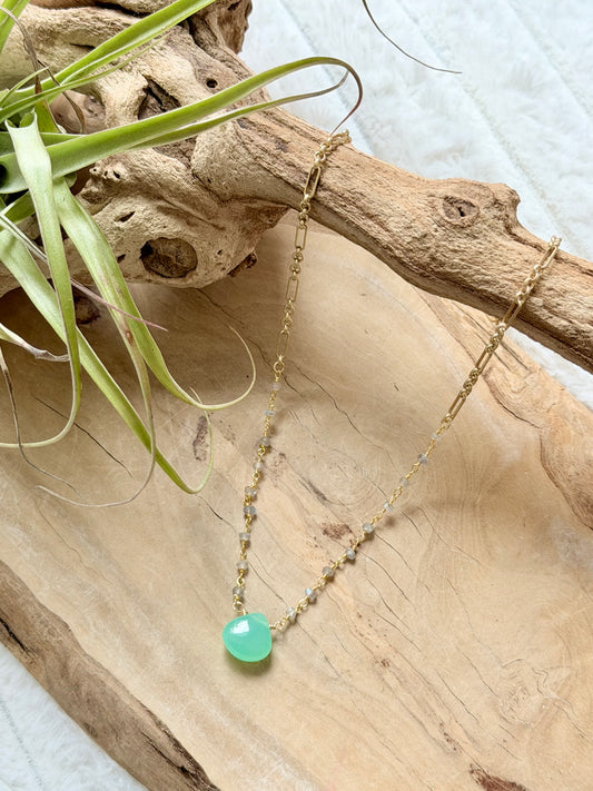 Chrysoprase + Labradorite Matte Gold Necklace
