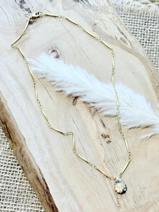 Hand-Carved Jasper + Matte Gold Necklace