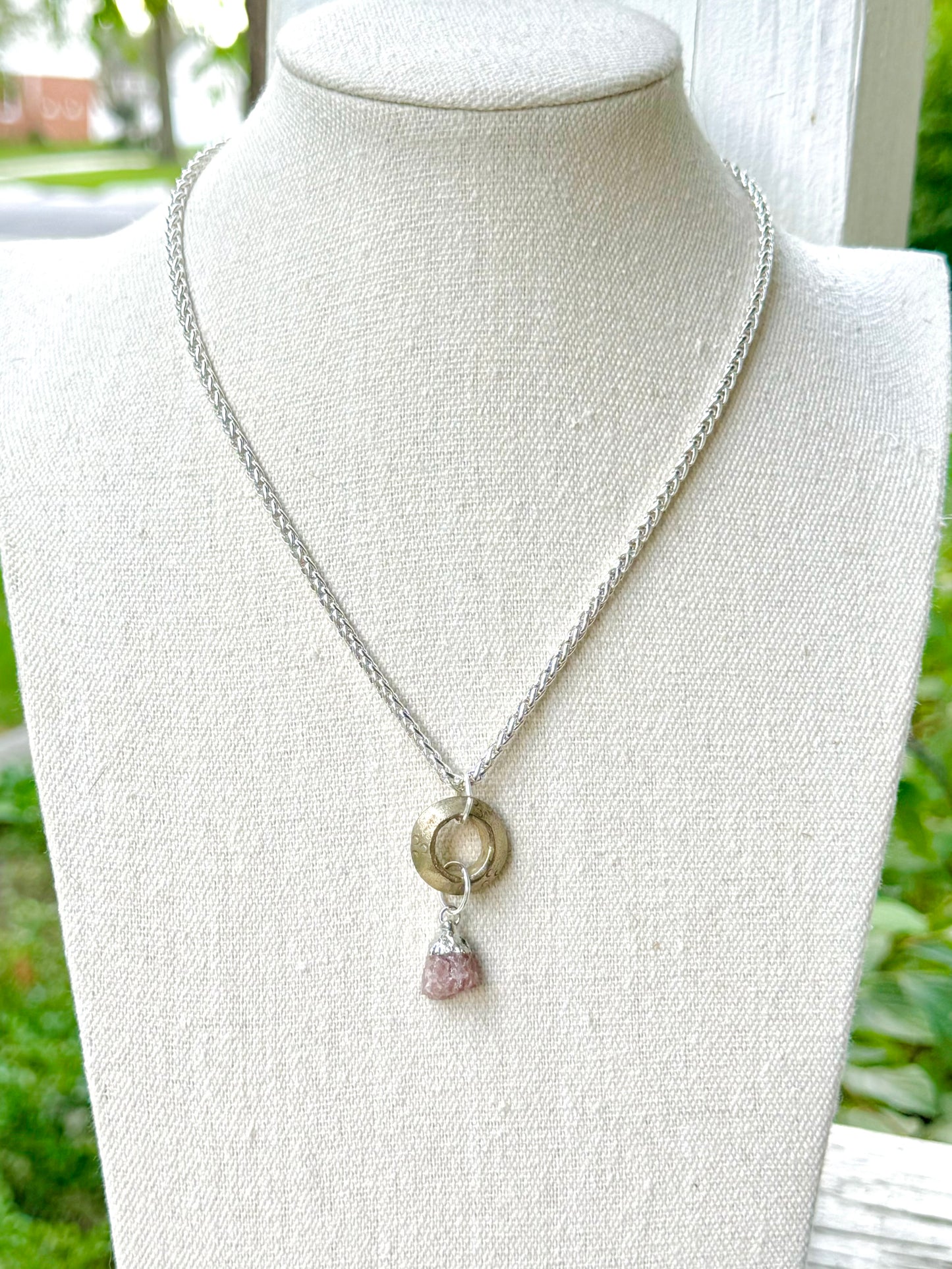 Strawberry Quartz + Mixed Metals Boho Necklace