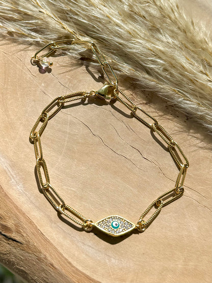 Small Evil Eye + Gold Chain Bracelet