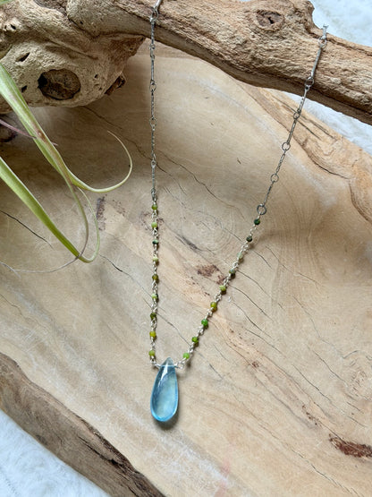 Aquamarine + Green Opal Silver Necklace