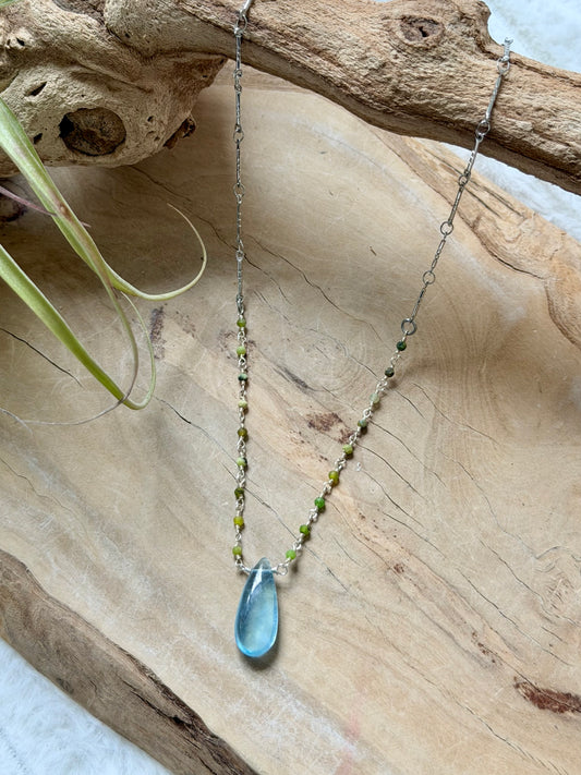 Aquamarine + Green Opal Silver Necklace