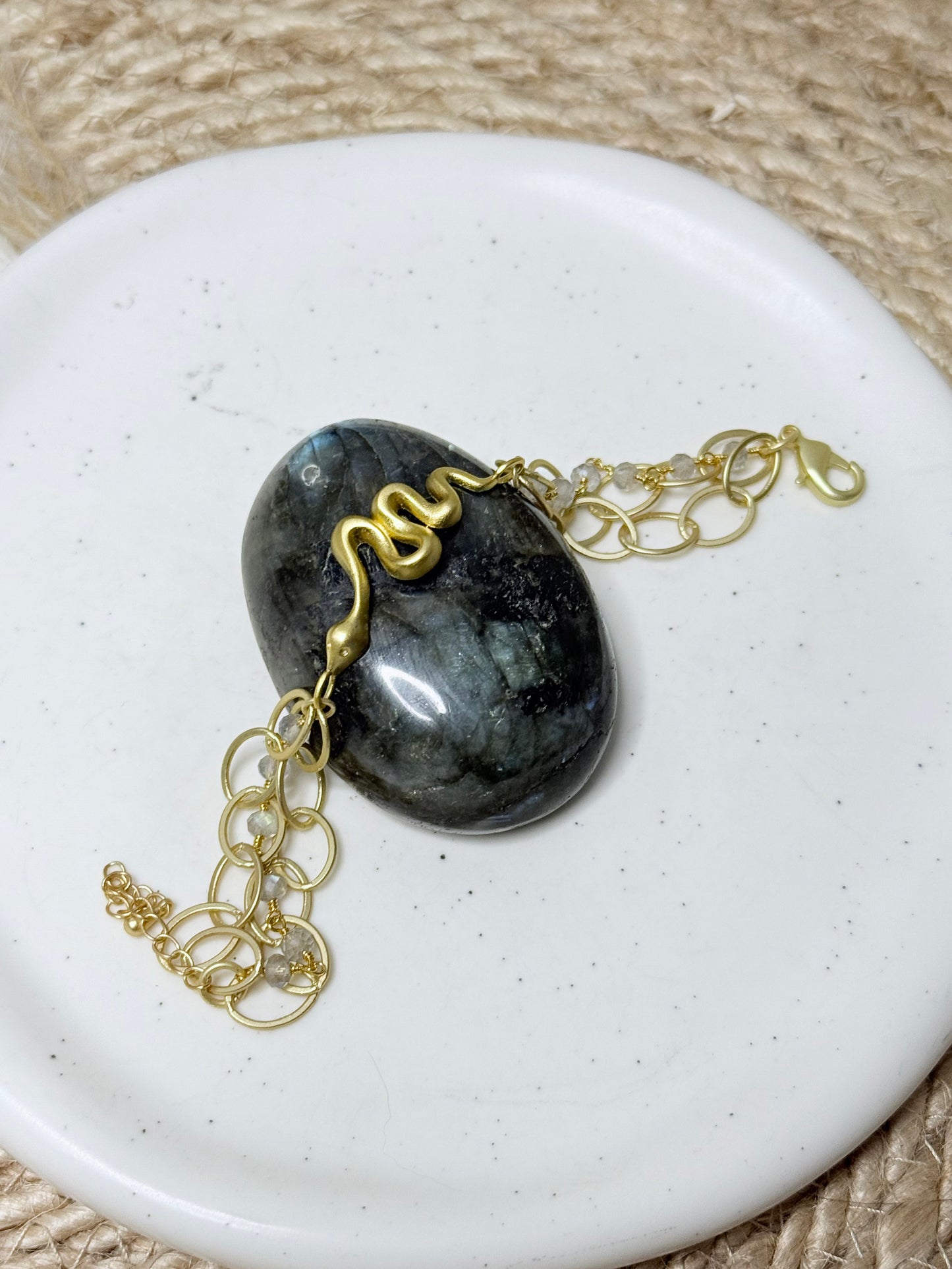 Labradorite + Matte Gold Snake Chain Bracelet