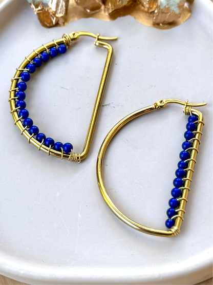 Lapis Lazuli + Gold D-Shaped Earrings