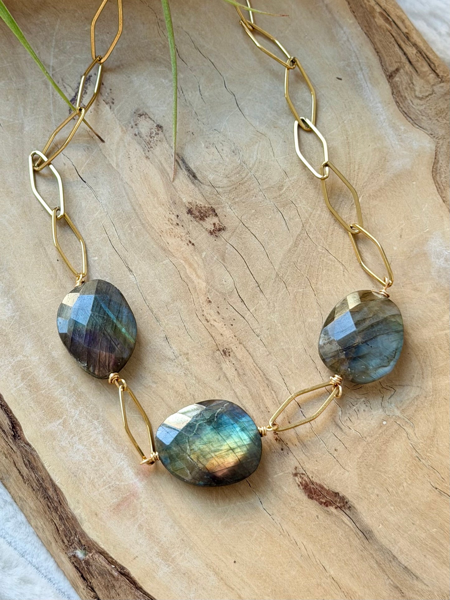 Labradorite Trio + Gold Chain Necklace
