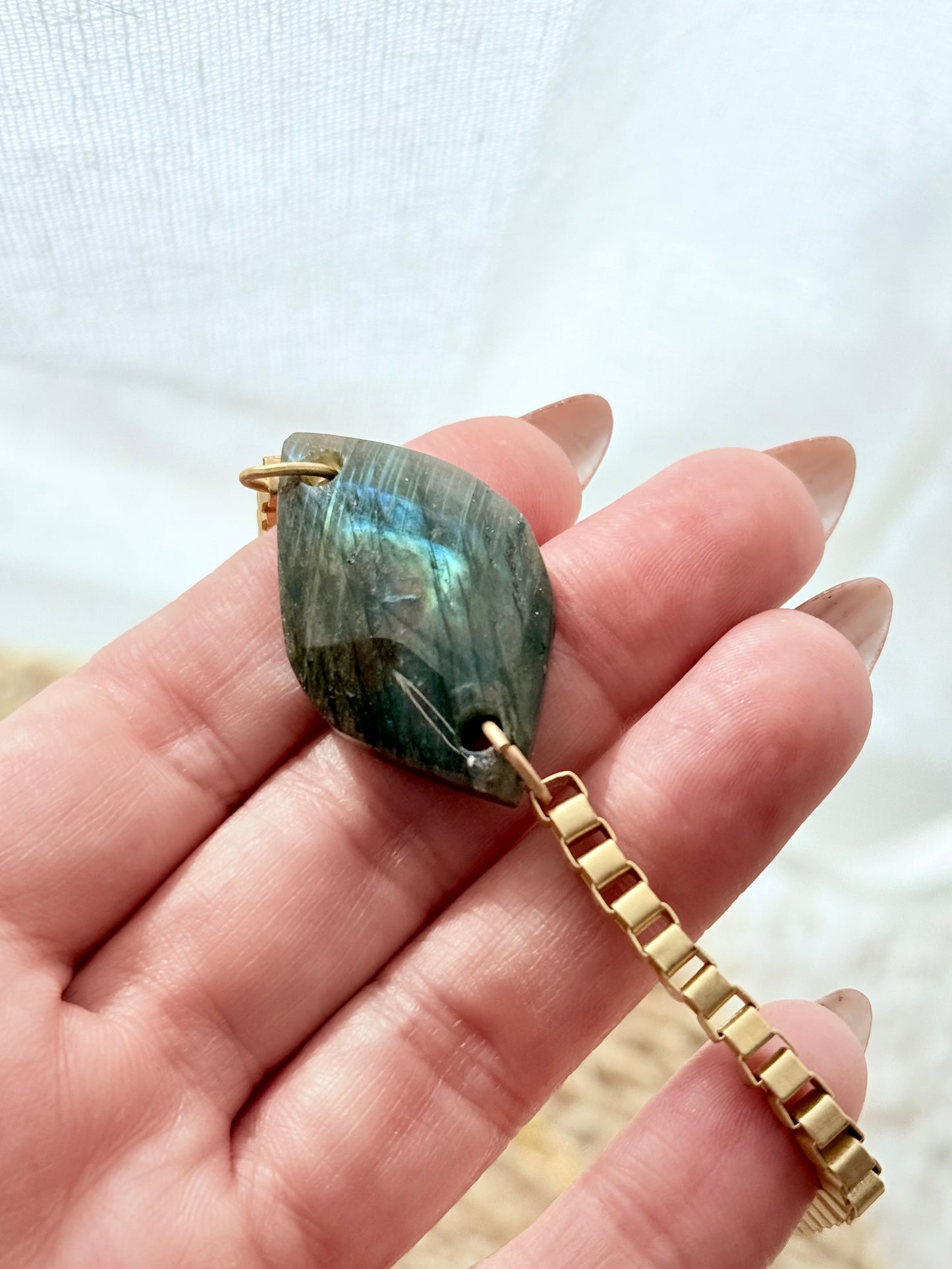 Labradorite + Matte Gold Box Link Necklace