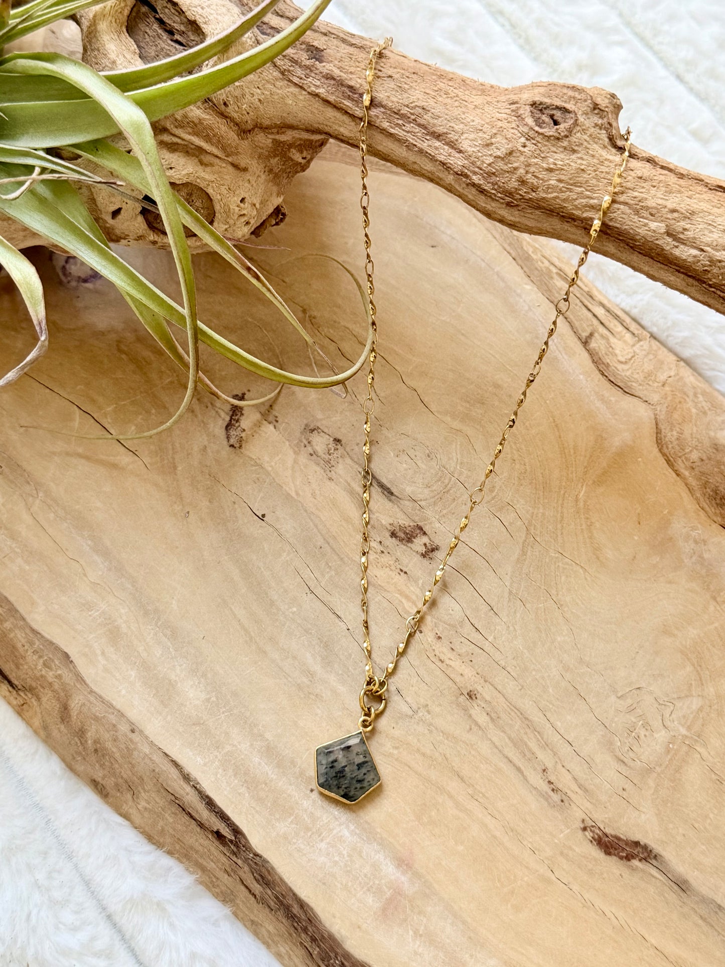 Black Sunstone + Gold Stainless Steel Necklace