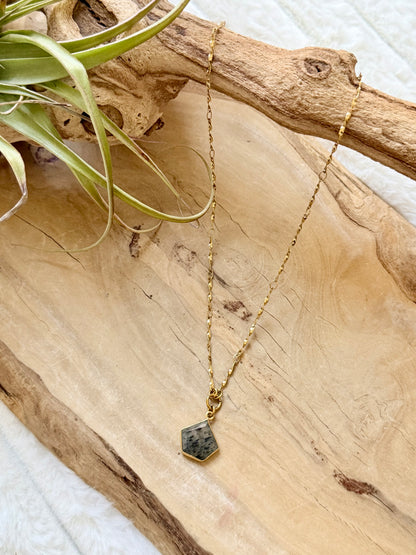 Black Sunstone + Gold Stainless Steel Necklace