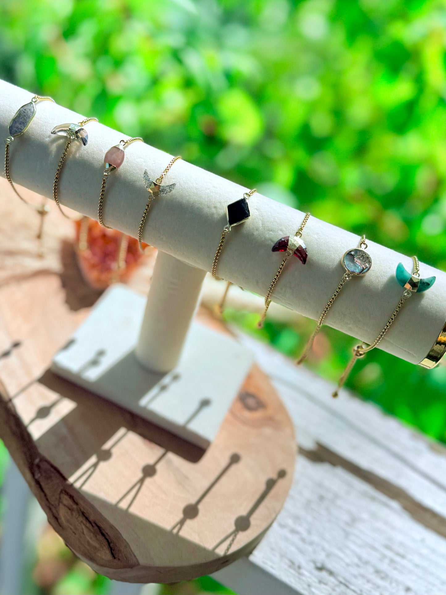 Gemstone Pendant + Gold Slider Chain Bracelet