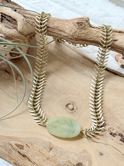 Jade + Matte Gold Fishbone Necklace