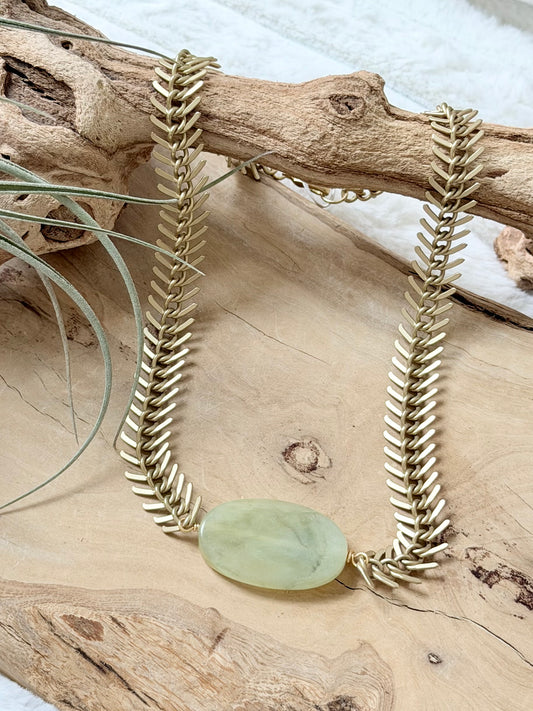 Jade + Matte Gold Fishbone Necklace