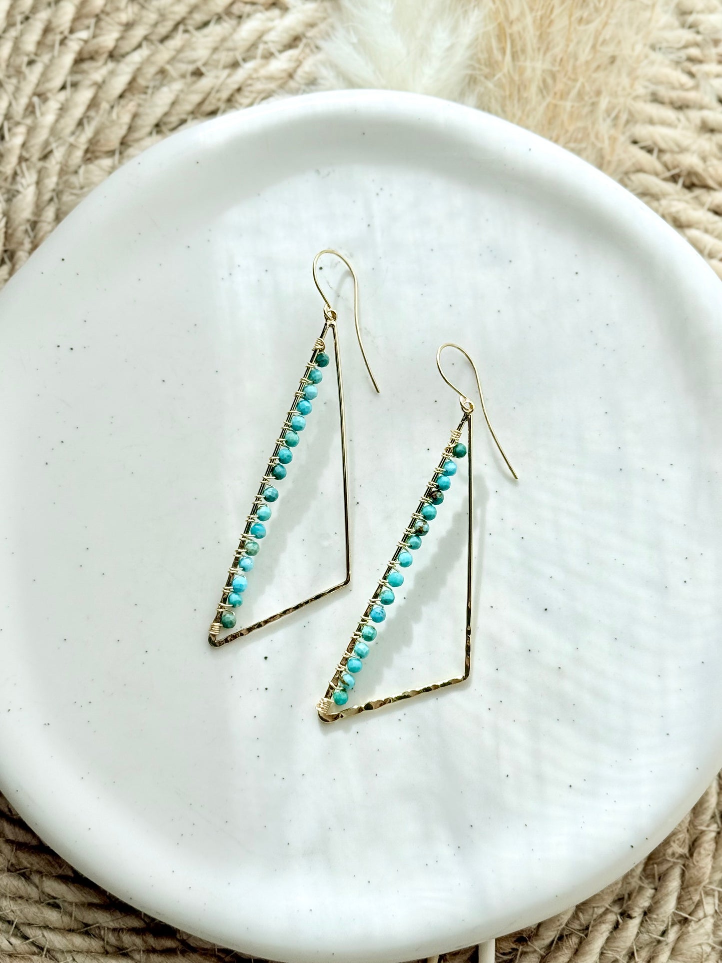 Turquoise + Gold Large Triangle Earrings