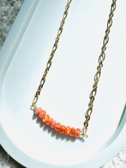Sunstone + Gold Chain Bar Necklace